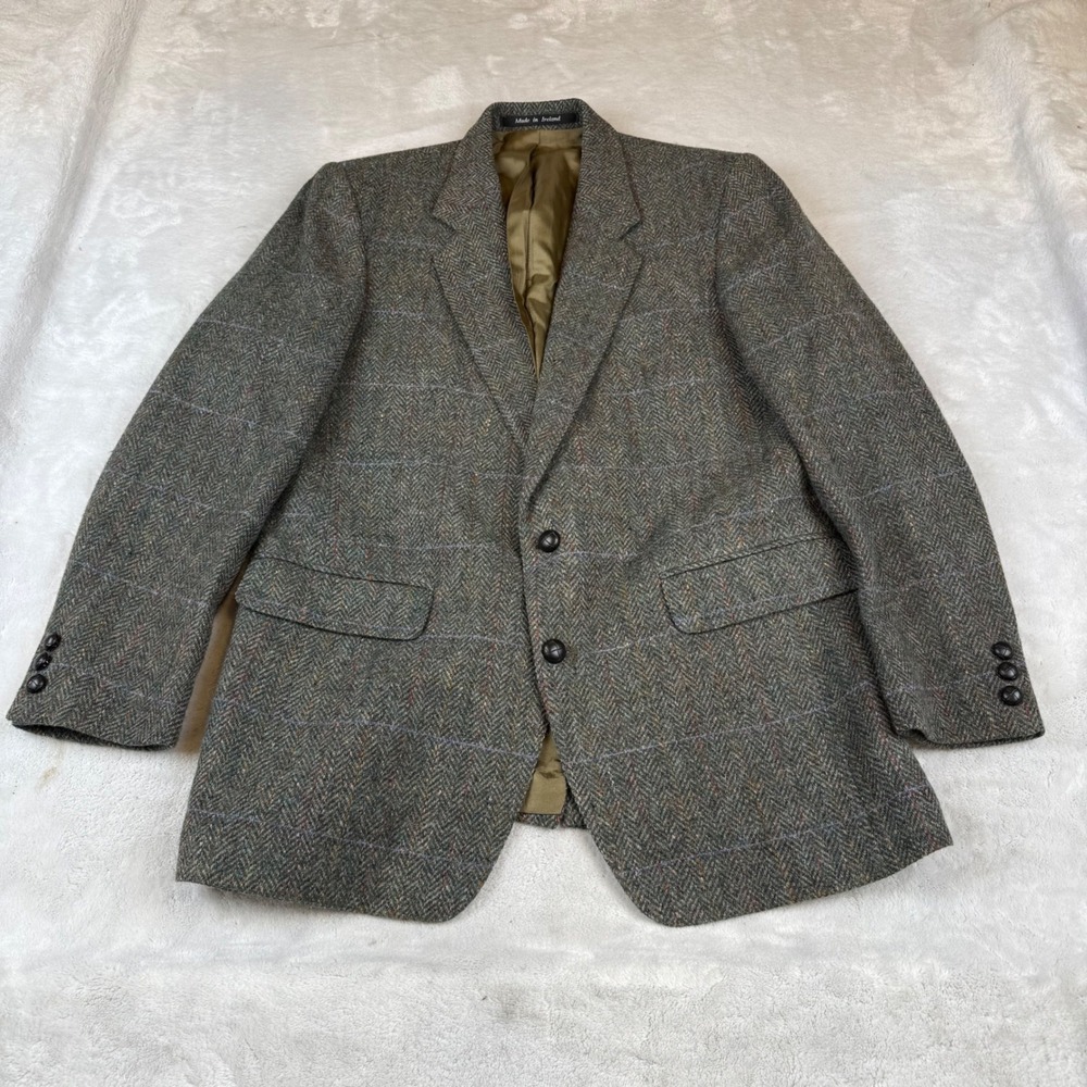 Avoca Man Ireland Pure New Wool Herringbone Windowpane Blazer Brown 42